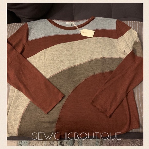 Burgundy Long Sleeve Retro Pattern Top - Picture 3 of 6